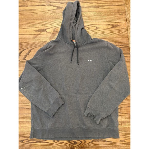 Nike Other - Vintage Y2K Nike‎ Men's XL Grey Swoosh Thrashed Distressed Hoodie Sweatshirt